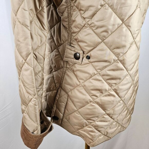 Ralph Lauren Quilted Barn Jacket Medium Leather Trim Tan Utility Trucker Coat - Picture 10 of 16